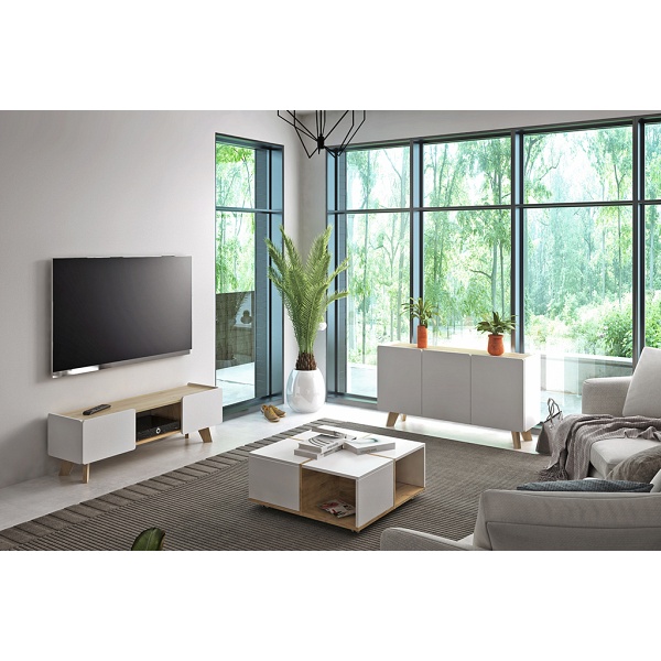 Komoda Rtv Lett LT02 Biel + Złoty Dąb