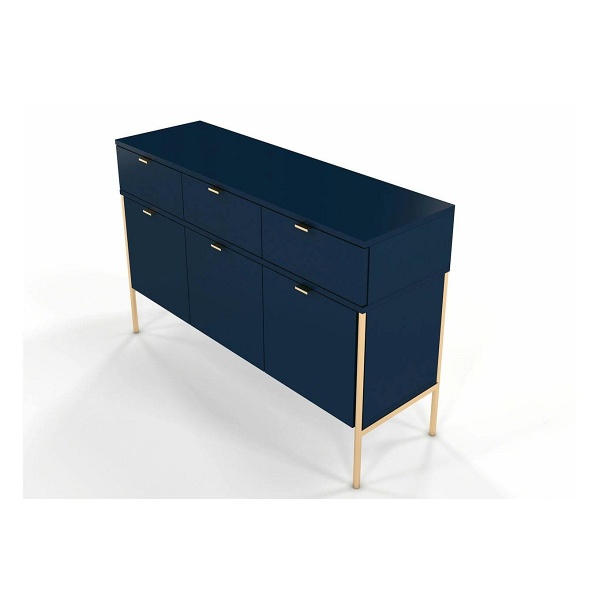 Elegancka granatowa komoda skandica polka na złotych nóżkach