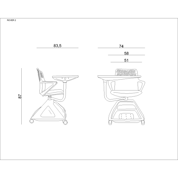 Fotel obrotowy mobilny Rover 2 - Unique