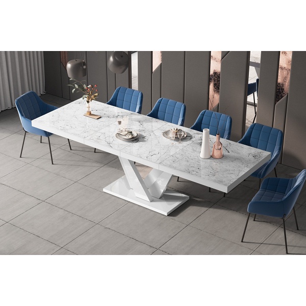 Stół rozkładany VEGAS 160-256 cm White / Vanatino ( Marmur / Biały )