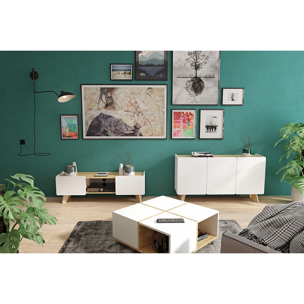 Komoda Rtv Lett LT02 Biel + Złoty Dąb