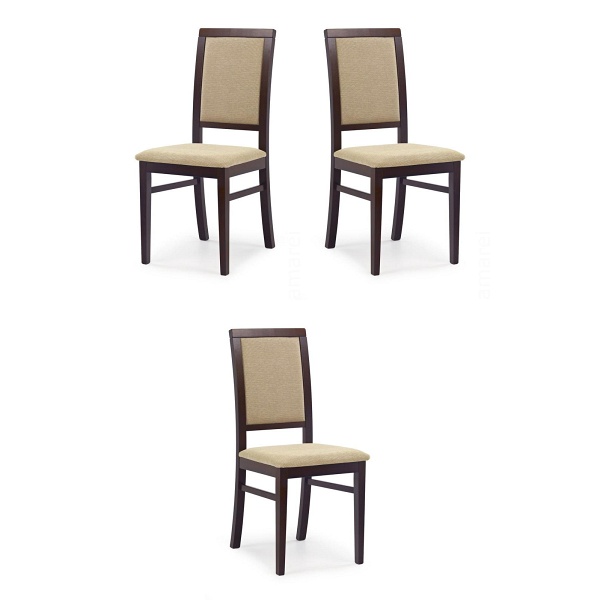 Trzy krzesła tapicerowane  ciemny orzech, - 2296
