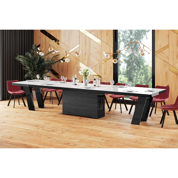 Stół rozkładany Grande 160 - 412 cm Biały / Czarny / Super Połysk