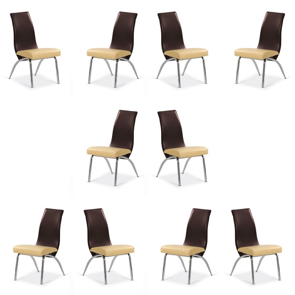 Dziesięć krzeseł beżowych / ciemno brązowych - 6993
