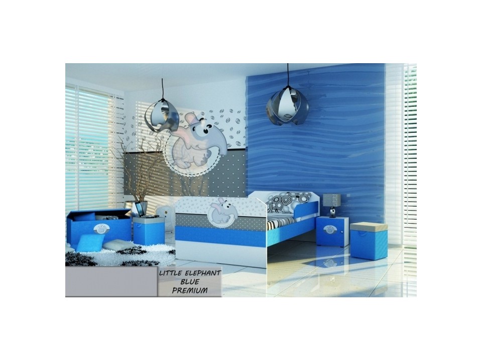 Łóżko dla dziecka tapicerowane LITTLE ELEPHANT BLUE PREMIUM z materacem 160x80cm - versito