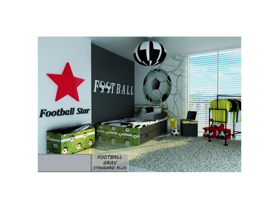 Łóżko dla dziecka FOOTBALL GREY STANDARD + SZUFLADA i materac 140x80cm - versito
