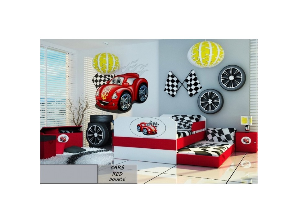 Łóżko dziecięce 160x80 podwójne CARS RED DOUBLE z materacami - versito