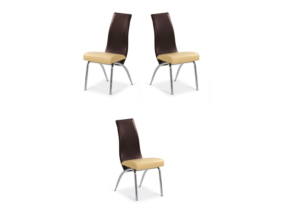 Trzy krzesła beż / ciemny brąz - 6993
