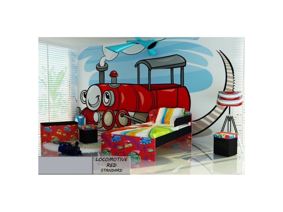 Łóżko tapicerowane dla dziecka LOCOMOTIVE RED STANDARD z materacem 180x80cm - versito