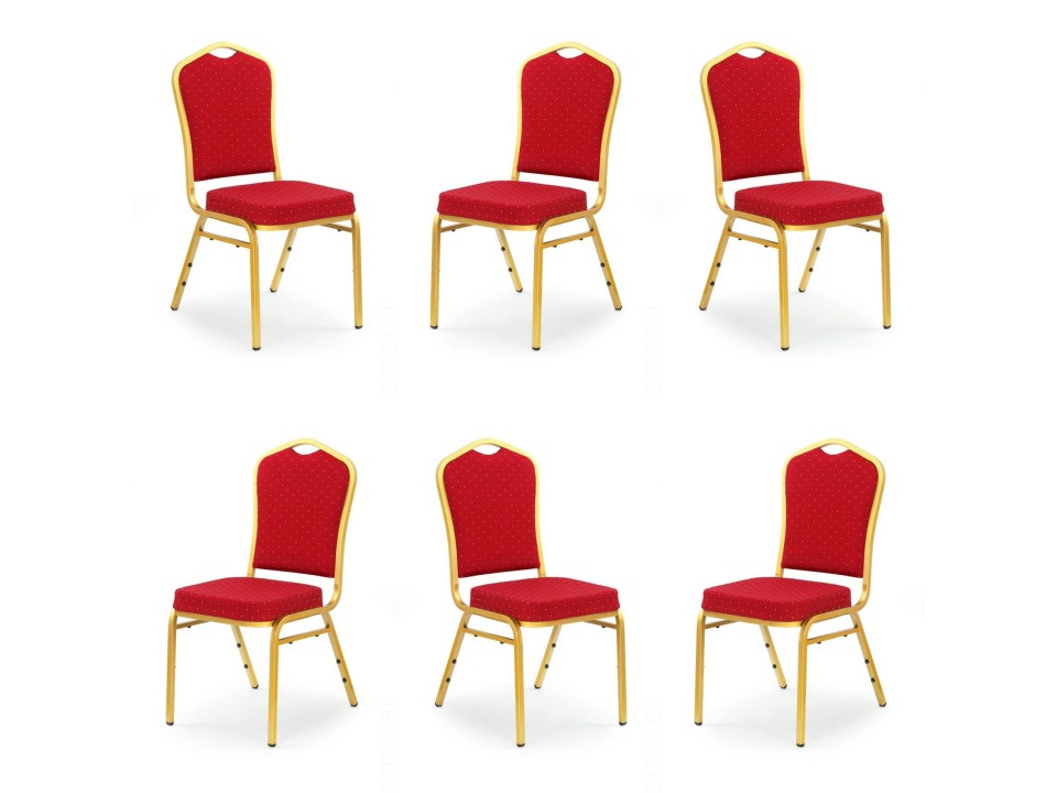Sześć krzeseł bordowych, stelaż złotych - 2992