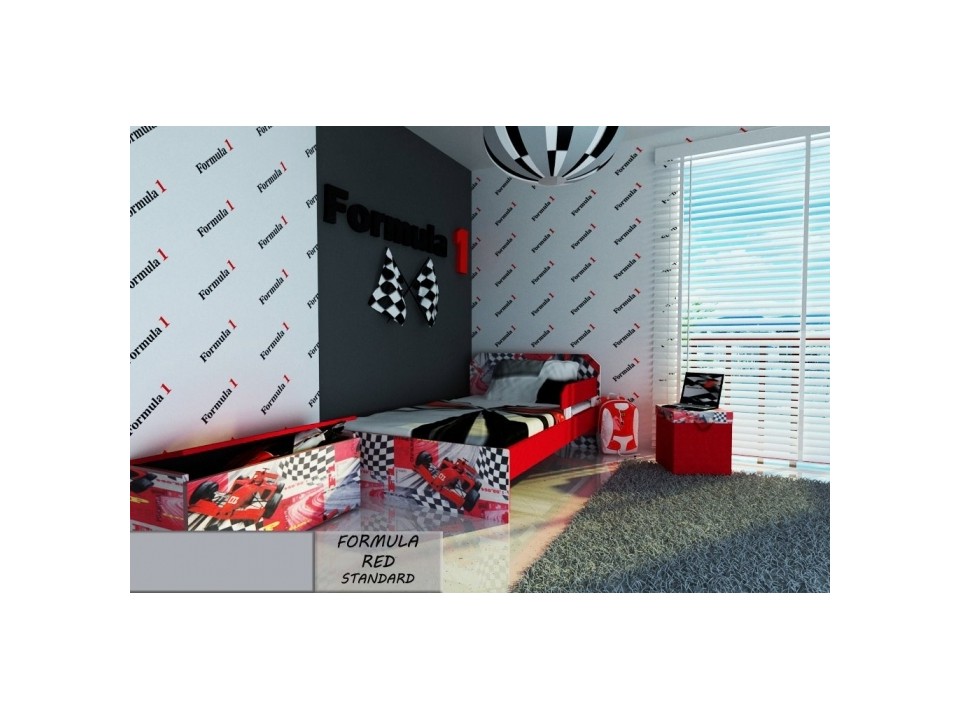 Łóżko tapicerowane dla dziecka FORMULA RED STANDARD z materacem 180x80cm - versito