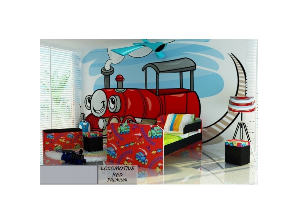 Łóżko dla dziecka tapicerowane LOCOMOTIVE RED PREMIUM z materacem 160x80cm - versito