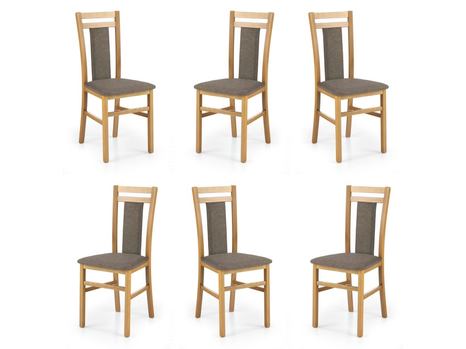 Sześć krzeseł olcha tapicerowanych 609 - 5073