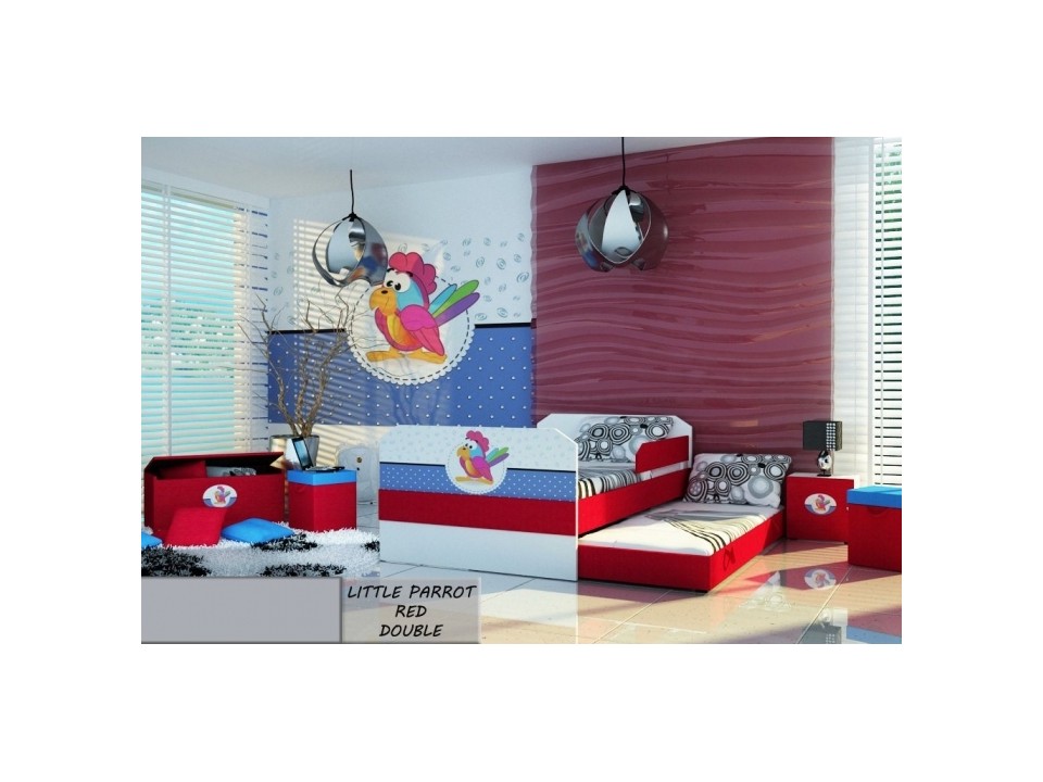 Łóżko dziecięce 180x80 podwójne LITTLE PARROT RED DOUBLE z materacami - versito