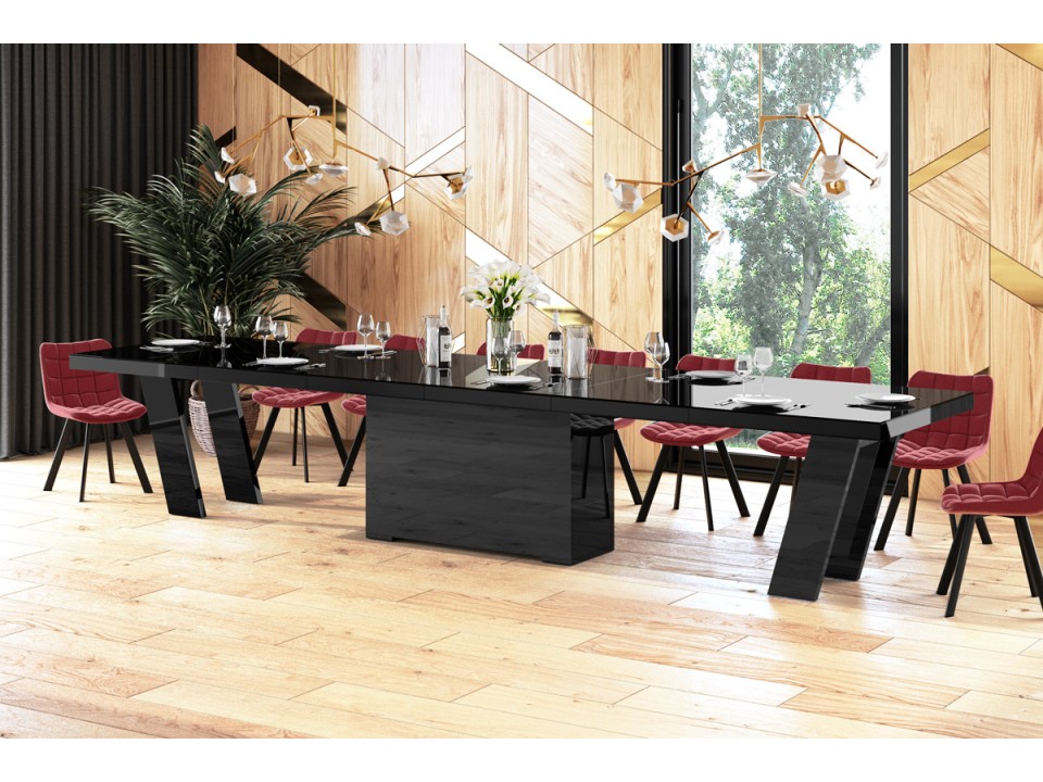 Stół rozkładany Grande Czarny / Czarny wysoki połysk 160 - 412 cm
