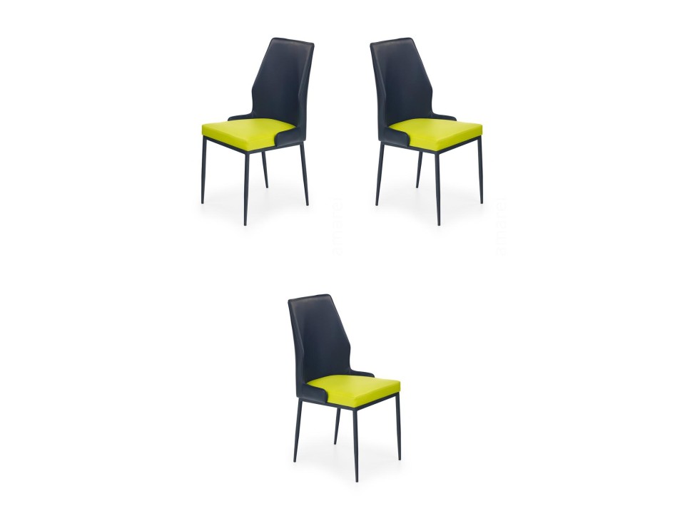Trzy krzesła limonkowo-czarne - 7596