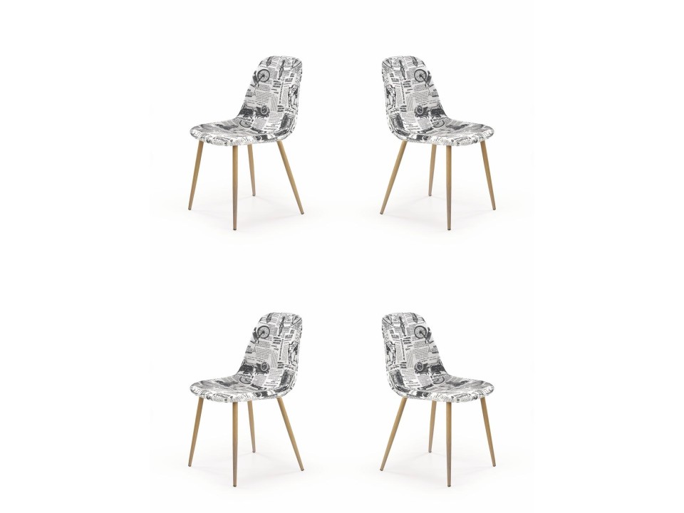 Cztery krzesła tapicerka wielobarwny, nogi - dąb miodowy - 0541
