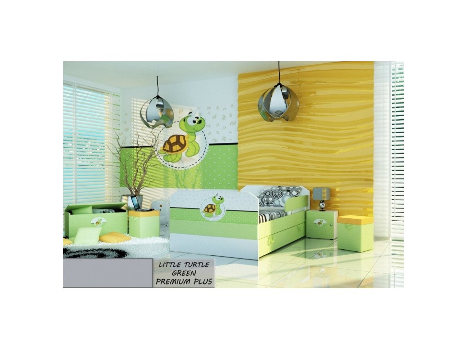 Łóżko dziecięce tapicerowane LITTLE TURTLE GREEN PREMIUM PLUS + Szuflada i Materac 180x80cm - versito