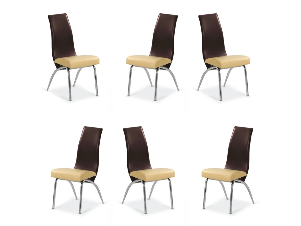 Sześć krzeseł beżowych-ciemno brązowych - 6993