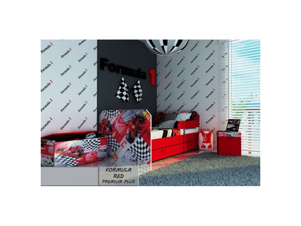 Łóżko dziecięce tapicerowane FORMULA RED PREMIUM PLUS + Szuflada i Materac 160x80cm - versito