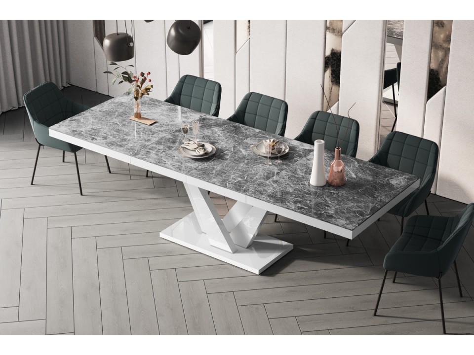 Stół rozkładany VEGAS 160-256 cm Venatino / Dark ( Marmur / Biały )