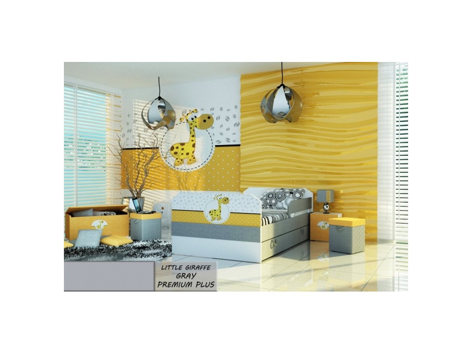 Łóżko dziecięce tapicerowane LITTLE GIRAFFE GRAY PREMIUM PLUS + Szuflada i Materac 160x80cm - versito