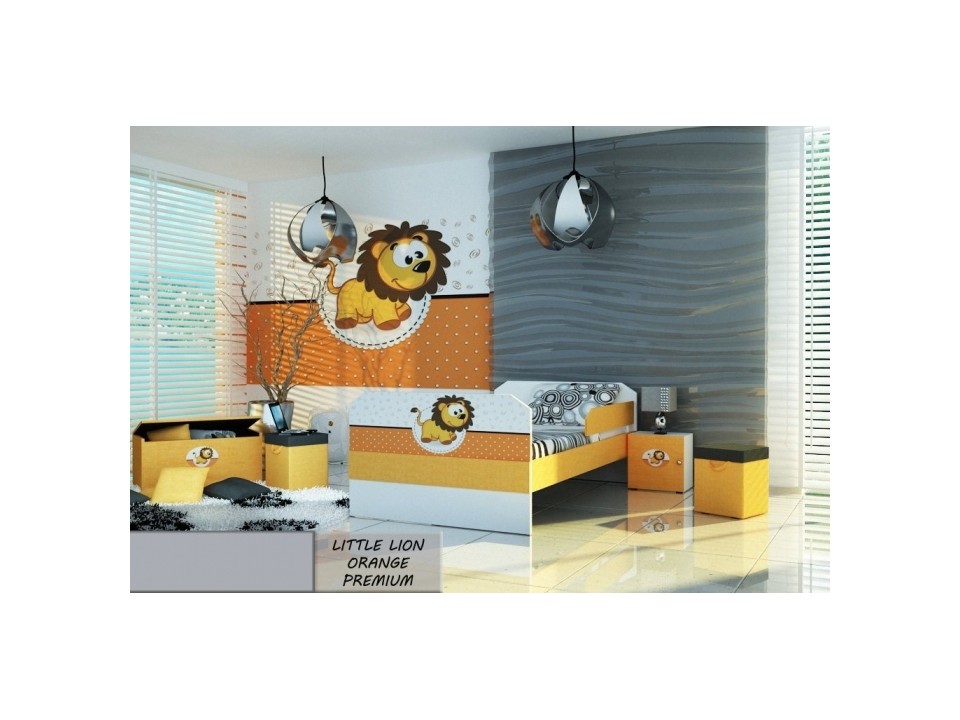 Łóżko dla dziecka tapicerowane LITTLE LION ORANGE PREMIUM z materacem 160x80cm - versito