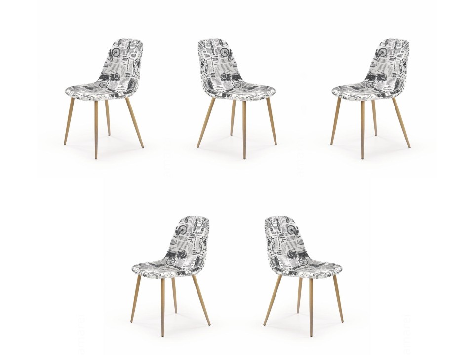 Pięć krzeseł tapicerka wielobarwny nogi - dąb miodowy - 0541