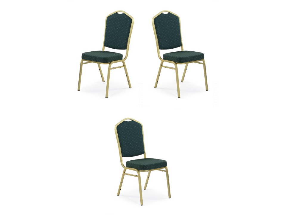 Trzy krzesła zielone, stelaż złote - 5312