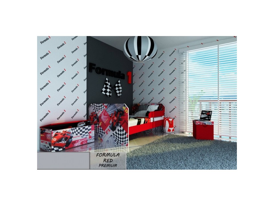 Łóżko dla dziecka tapicerowane FORMULA RED PREMIUM z materacem 140x80cm - versito