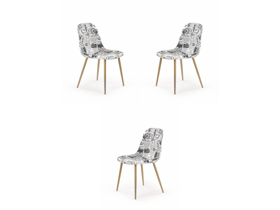 Trzy krzesła tapicerka wielobarwny, nogi - dąb miodowy - 0541
