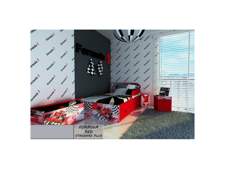 Łóżko dla dziecka FORMULA RED STANDARD + SZUFLADA i materac 140x80cm - versito