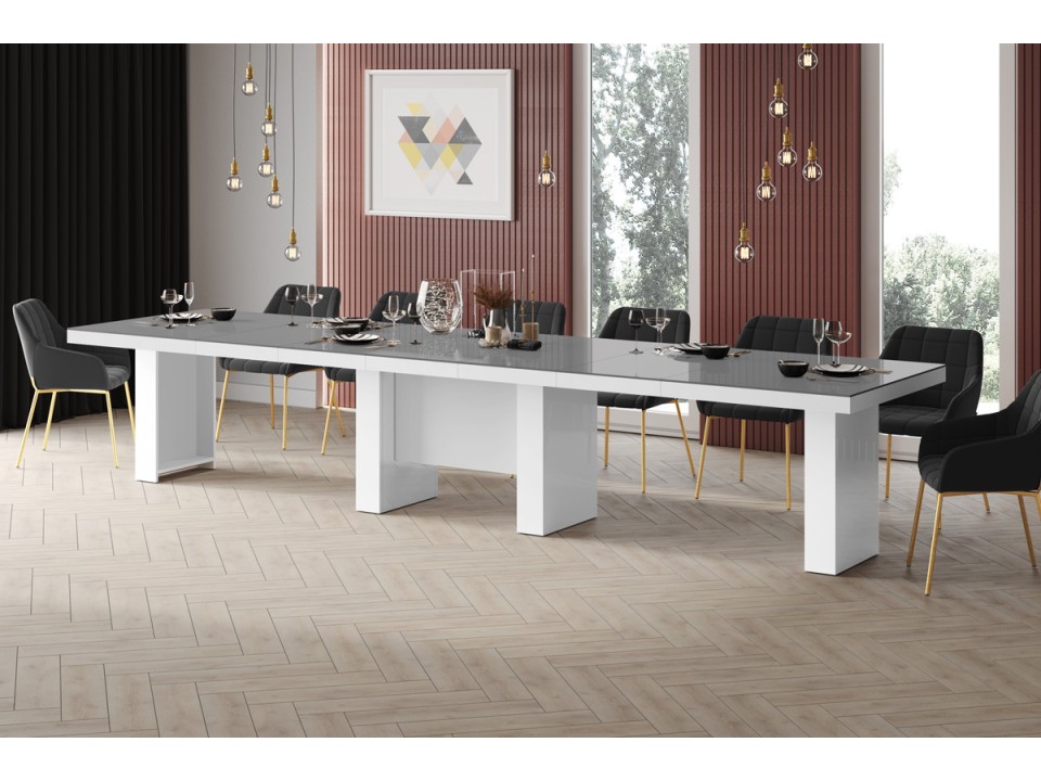 Stół rozkładany LARGO 160-400 cm Szary / Biały Wysoki połysk