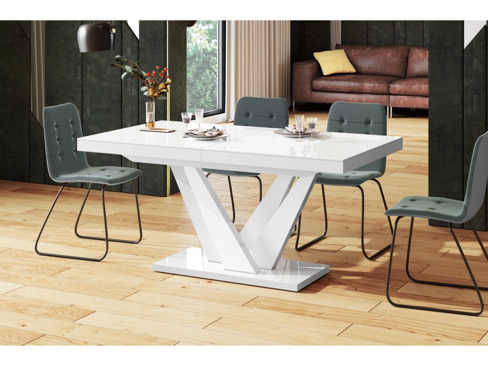 Stół rozkładany VEGAS 160-256 cm Biały / Biały Wysoki połysk