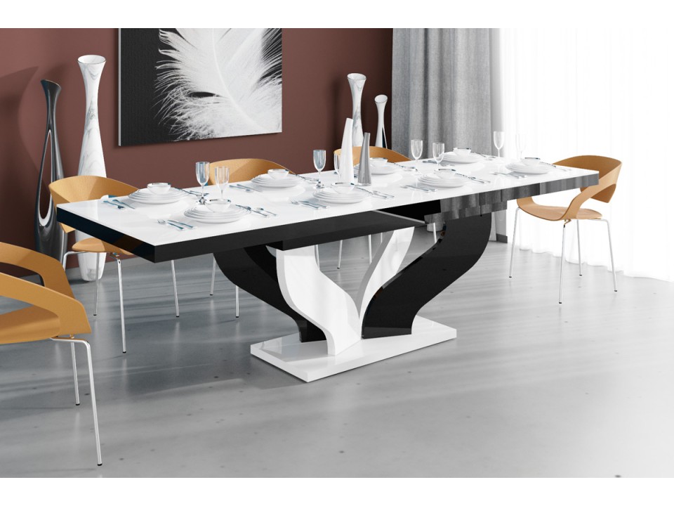 Stół Viva 160 - blat/podstawa: biały połysk + nogi: biały połysk + czarny połysk - Hubertus Meble
