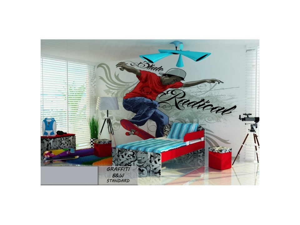 Łóżko tapicerowane dla dziecka GRAFFITI B&W STANDARD z materacem 140x80cm - versito