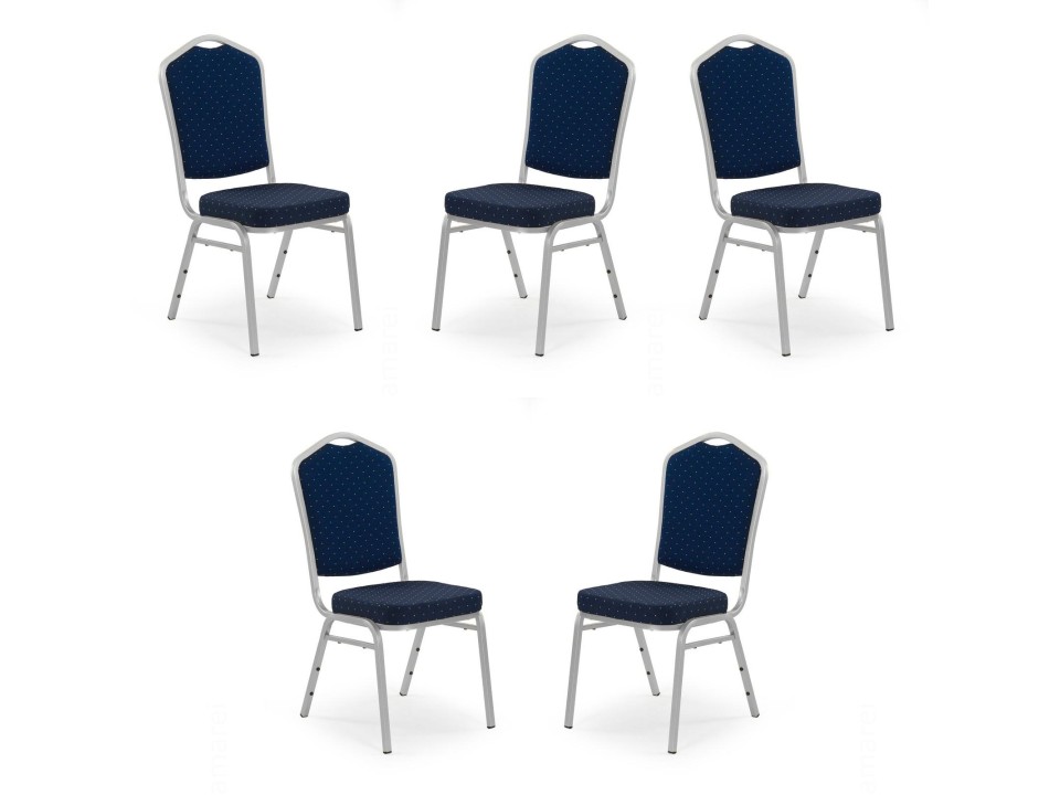 Pięć krzeseł niebieskich stelaż srebrny - 4137