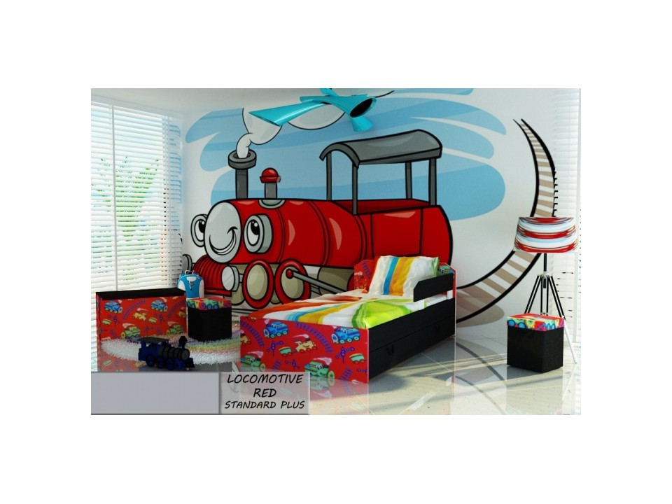 Łóżko dla dziecka LOCOMOTIVE RED STANDARD + SZUFLADA i materac 140x80cm - versito