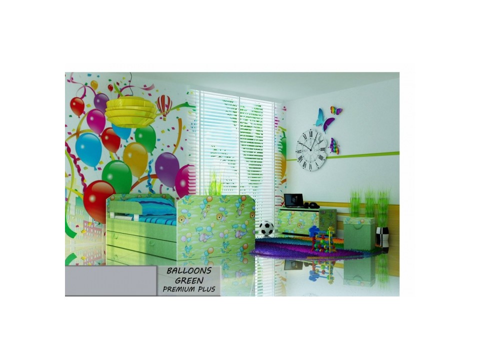 Łóżko dziecięce tapicerowane BALLOONS GREEN PREMIUM PLUS + Szuflada i Materac 180x80cm - versito