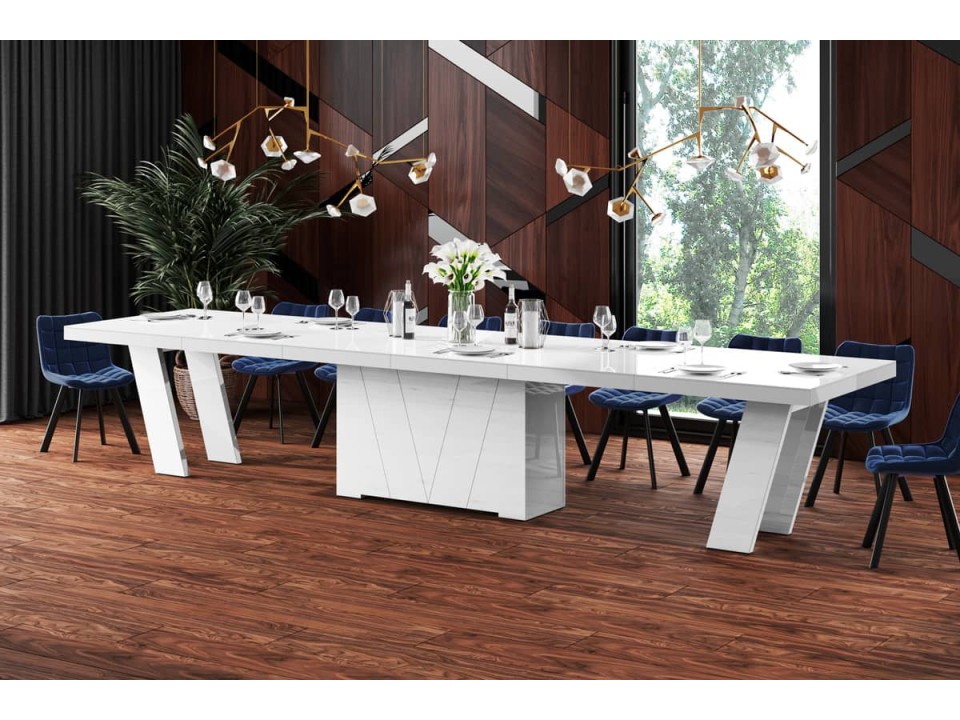 Stół rozkładany Grande biały wysoki połysk 160 - 412 cm