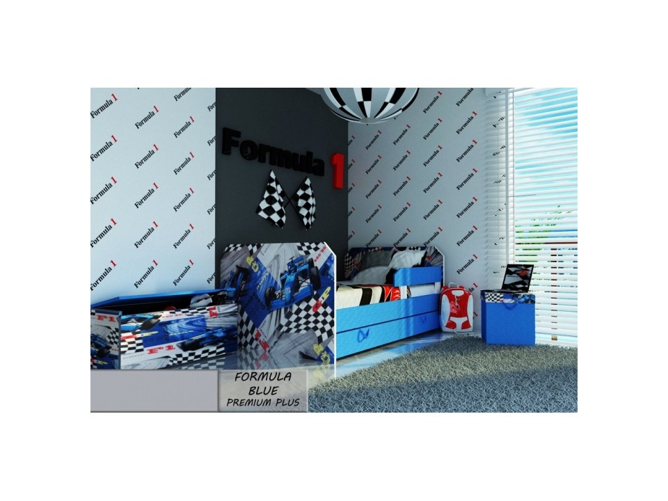 Łóżko dziecięce tapicerowane FORMULA BLUE PREMIUM PLUS + Szuflada i Materac 160x80cm - versito