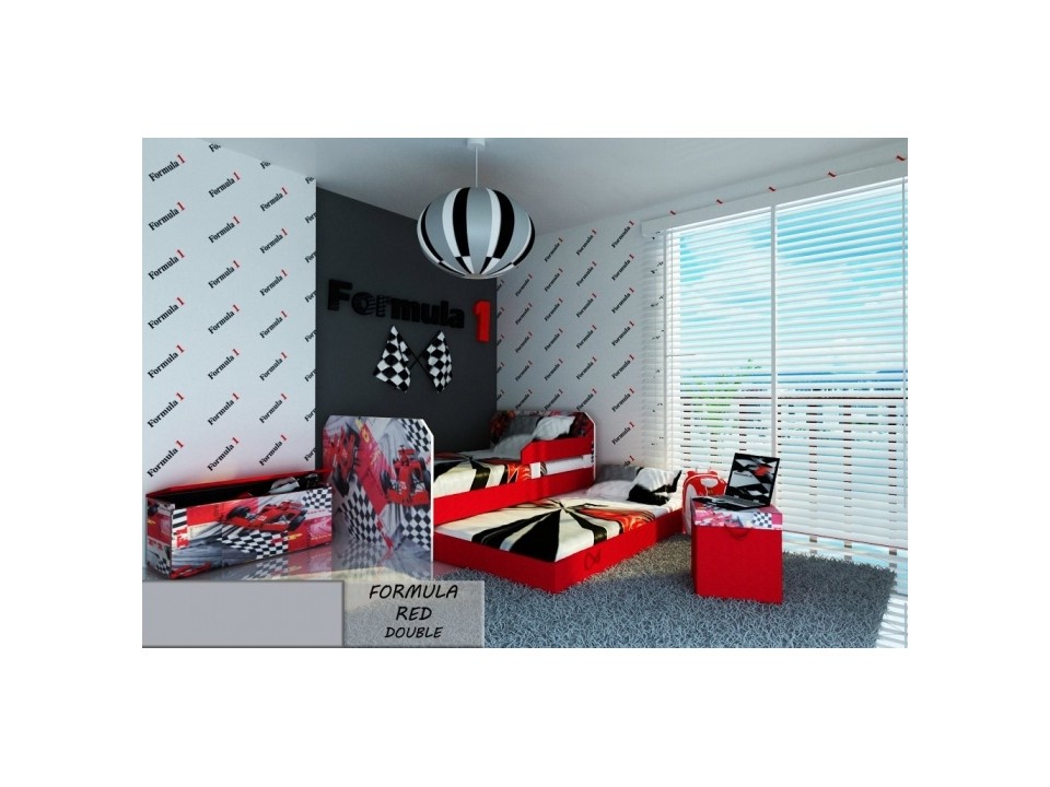 Łóżko dziecięce 180x80 podwójne FORMULA RED DOUBLE z materacami - versito
