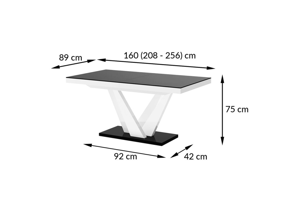 Stół rozkładany VEGAS 160-256 cm Czarny / Czarny Wysoki połysk