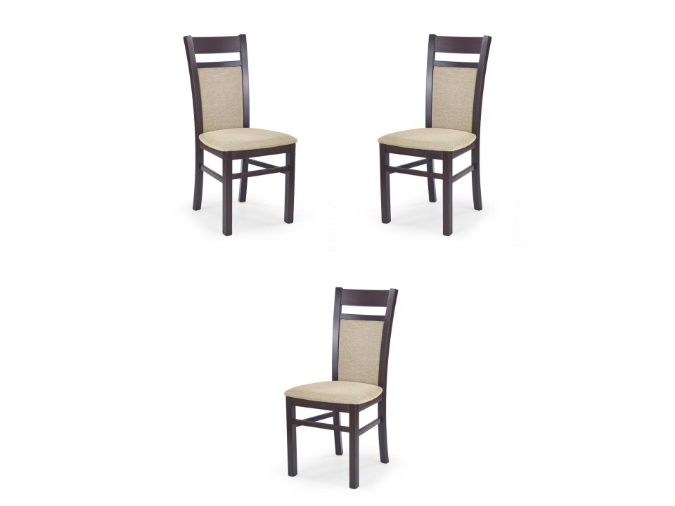 Trzy krzesła tapicerowane  ciemny orzech - 0992
