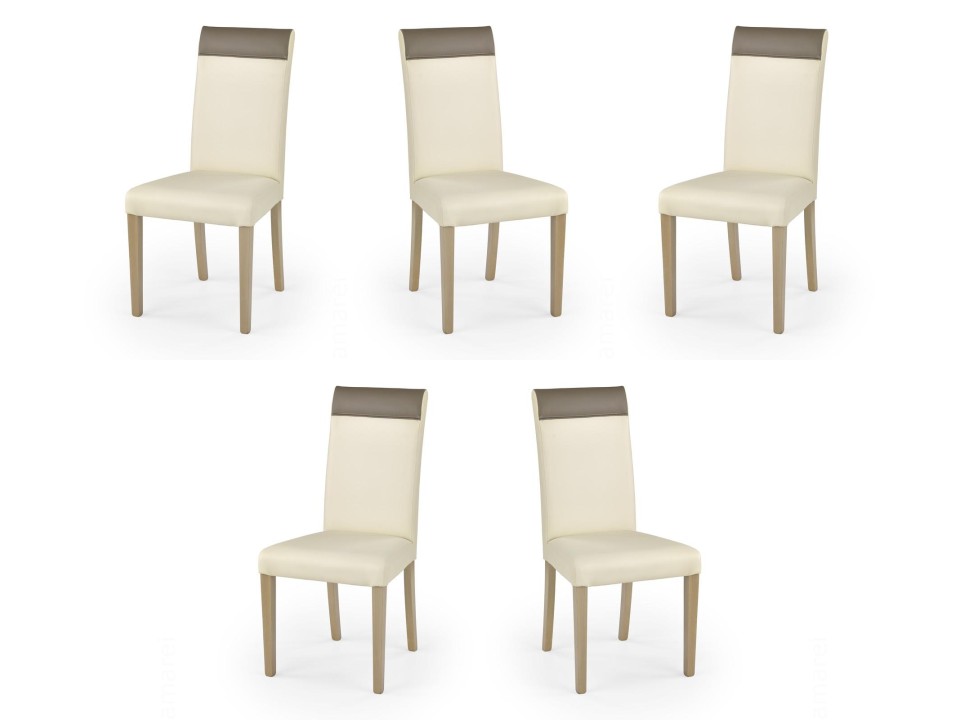 Pięć krzeseł dąb sonoma tapicerowanych kremowo beżowych - 1265