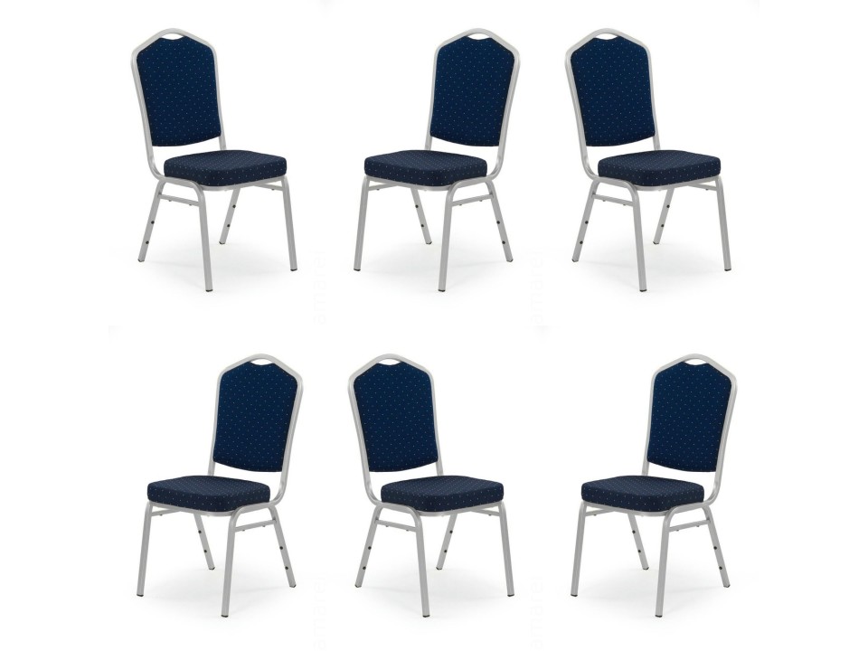 Sześć krzeseł niebieskich, stelaż srebrny - 4137