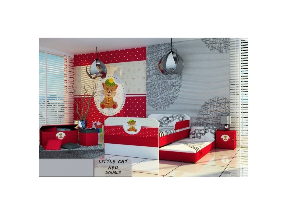 Łóżko dziecięce 180x80 podwójne LITTLE CAT RED DOUBLE z materacami - versito