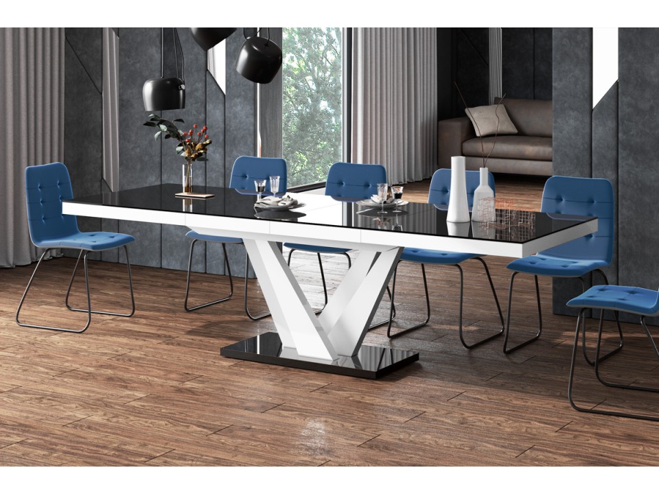 Stół rozkładany VEGAS 160-256 cm Czarny / Biały Wysoki połysk