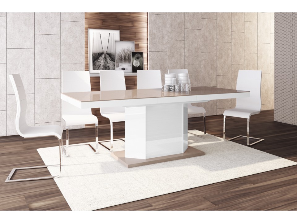 Stół Amigo cappuccino połysk + 6 Krzesło K104 biały/biały ekoskóra