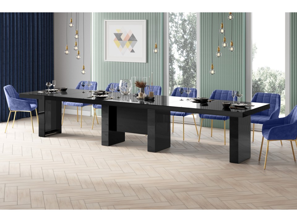 Stół rozkładany LARGO 160-400 cm Czarny / Czarny Wysoki połysk